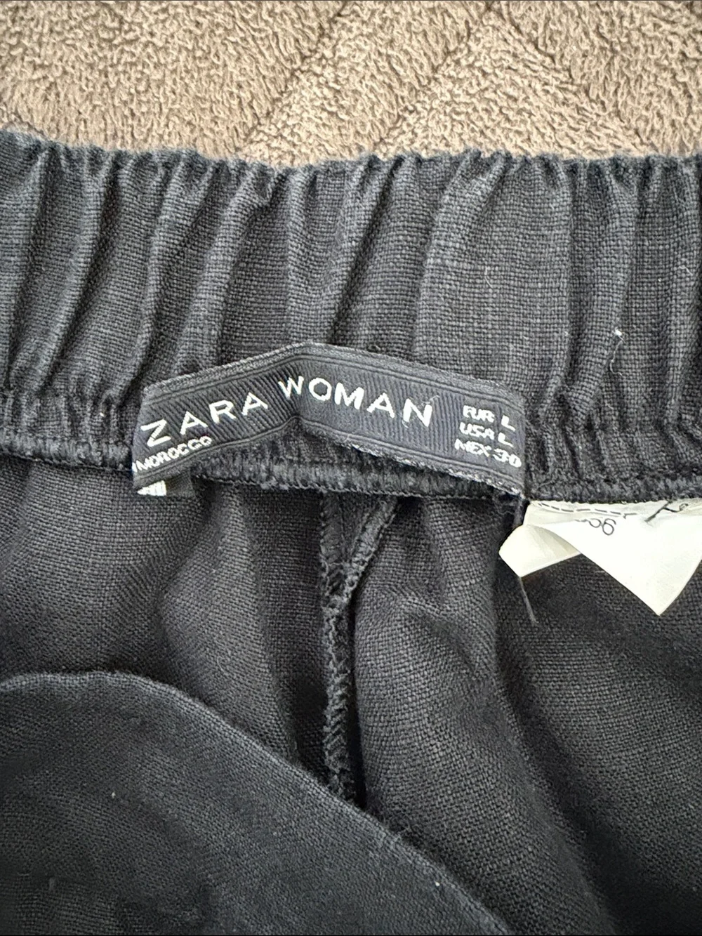Zara Black Linen Trousers/Pants with Pom Trim size L